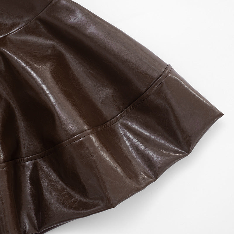 Chic Brown Faux Leather Puffed Hem Mini Skirt - Your Fall & Holiday Essential