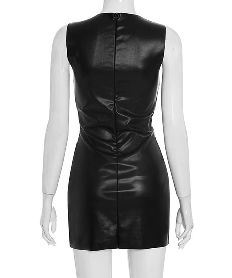 Sleek Black Faux Leather Bodycon Mini Dress - Your Go-To for Fall Parties & Holiday Glam