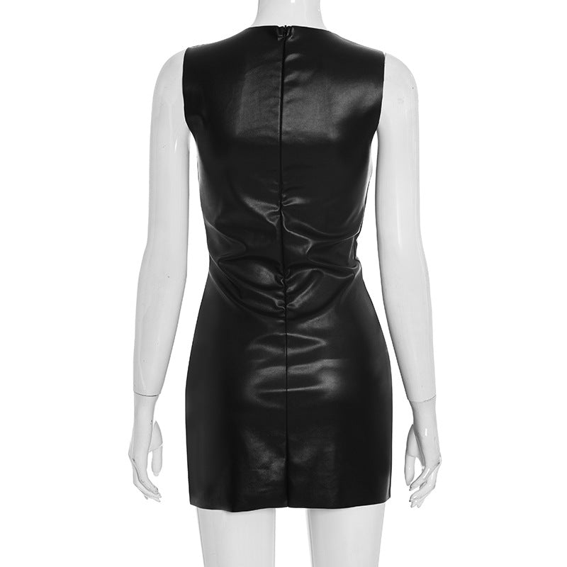 Sleek Black Faux Leather Bodycon Mini Dress - Your Go-To for Fall Parties & Holiday Glam