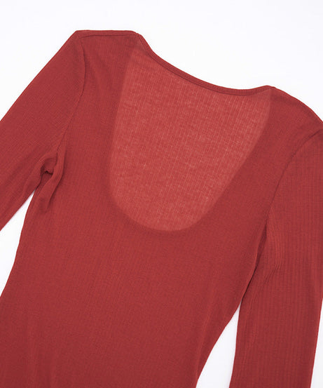 Autumn Blaze Sheer Knit Maxi Dress - Long Sleeve Bodycon with Elegant Back Detail