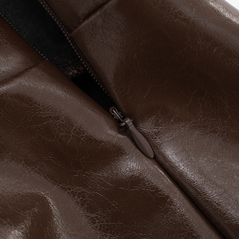 Chic Brown Faux Leather Puffed Hem Mini Skirt - Your Fall & Holiday Essential