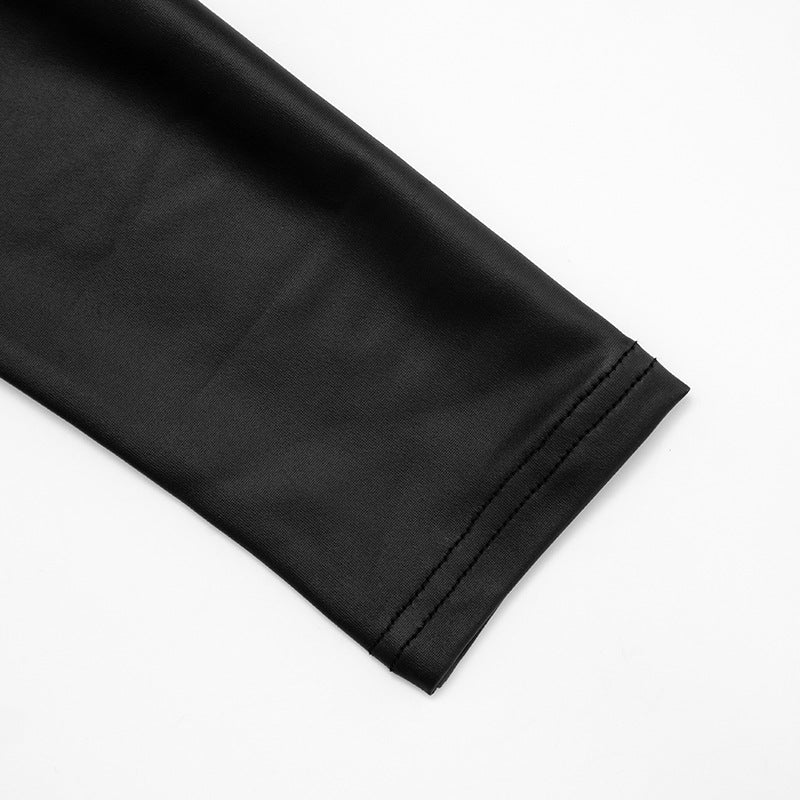 Unleash Your Edge: Sleek Faux Leather Cut-Out Crop Top - Mock Neck Zip-Up Long Sleeve for Fall & Holiday Parties