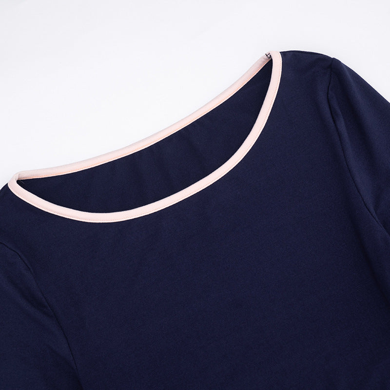 Effortless Fall Comfort: Chic Navy Long Sleeve Crop Top & High-Waisted Shorts Set