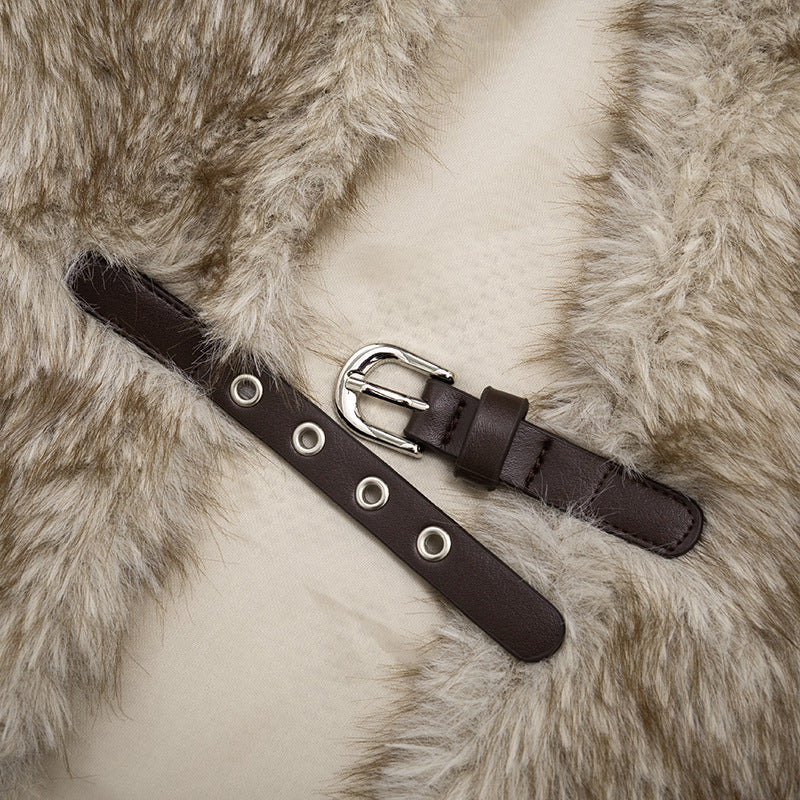 Plush Faux Fur Bolero Shrug with Chic Buckle - Elevate Your Fall & Holiday Glam Style