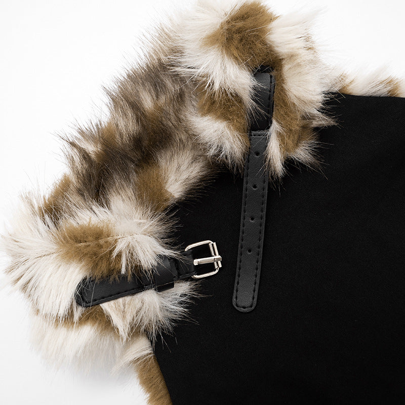 Glamorous Chevron Faux Fur Halter Top: Backless Style for Fall & Winter Celebrations