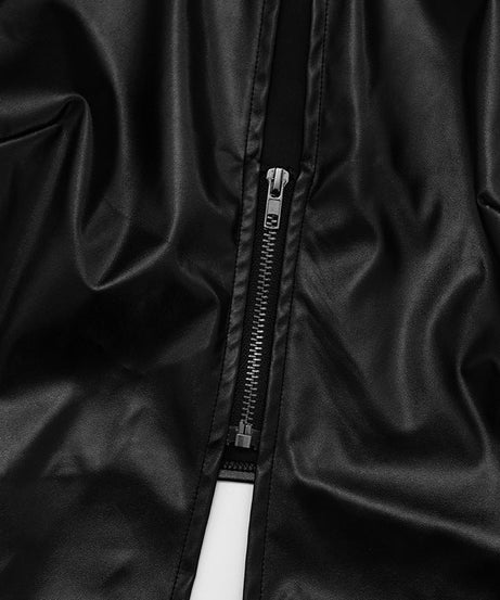 American Chic Faux Leather Zip-Up Top - Edgy Collared Split Hem for Fall & Holiday Style