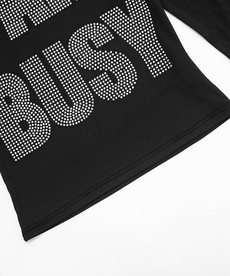 "I AM BUSY" Rhinestone Long Sleeve Top - Fall & Holiday Statement Tee for Women