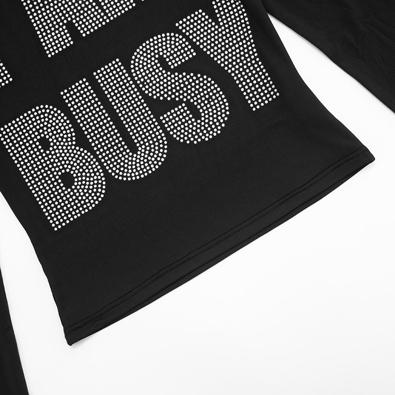 "I AM BUSY" Rhinestone Long Sleeve Top - Fall & Holiday Statement Tee for Women