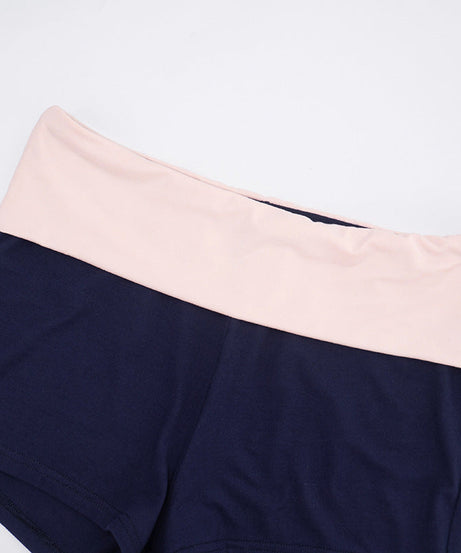 Effortless Fall Comfort: Chic Navy Long Sleeve Crop Top & High-Waisted Shorts Set