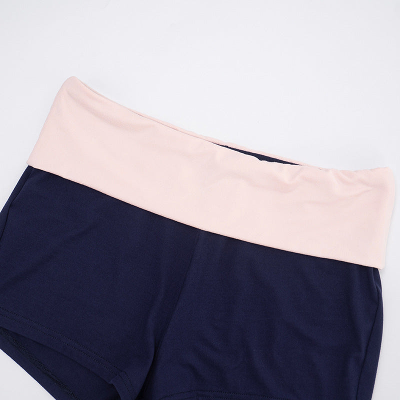 Effortless Fall Comfort: Chic Navy Long Sleeve Crop Top & High-Waisted Shorts Set