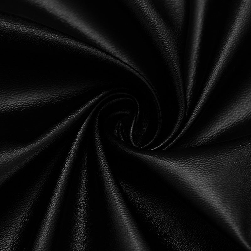 American Chic Faux Leather Zip-Up Top - Edgy Collared Split Hem for Fall & Holiday Style