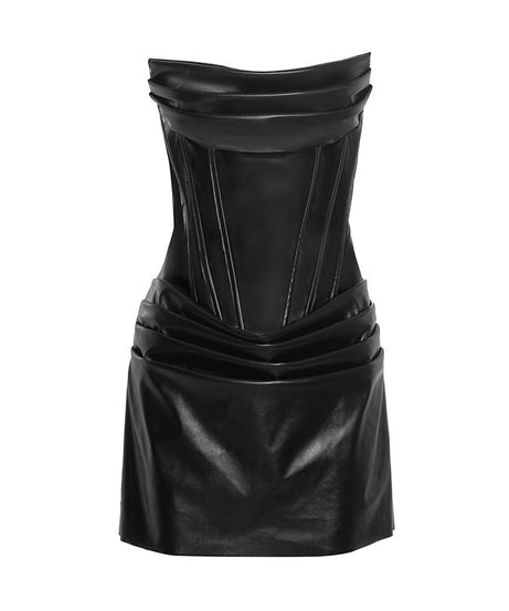 Sultry Faux Leather Corset Mini Dress - Strapless Ruched Bodycon for Holiday & NYE Parties