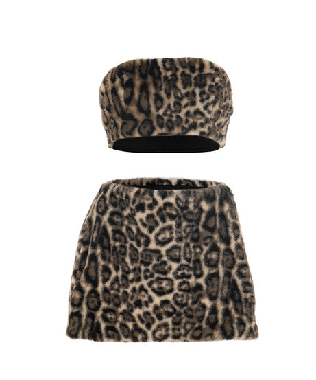 Fall/Winter Glam: Leopard Faux Fur Tube Top & Mini Skirt Set