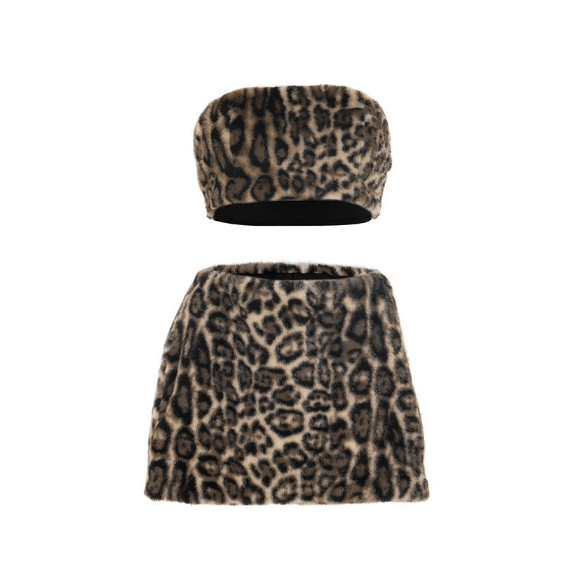 Fall/Winter Glam: Leopard Faux Fur Tube Top & Mini Skirt Set
