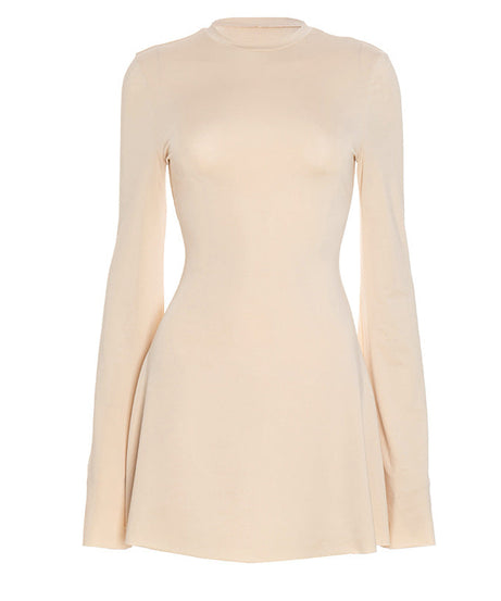 The Cozy Chic Nude Long Sleeve Mini Dress | Flattering Bodycon Fit - Your Fall & Winter Essential