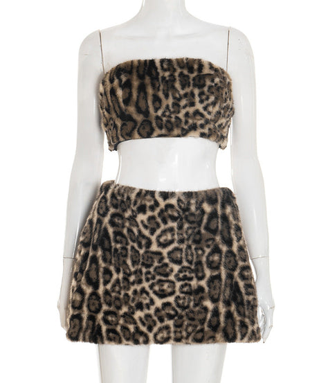 Fall/Winter Glam: Leopard Faux Fur Tube Top & Mini Skirt Set