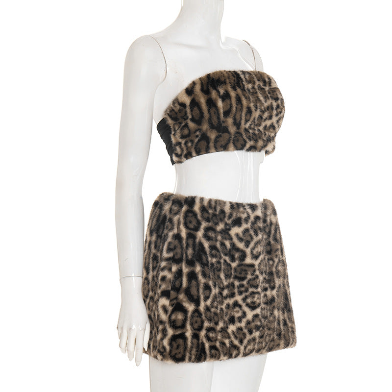 Fall/Winter Glam: Leopard Faux Fur Tube Top & Mini Skirt Set