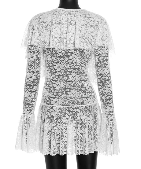 Enchanting White Lace Deep V Ruffle Mini Dress – Your Ethereal Pick for Halloween & Holiday Glam