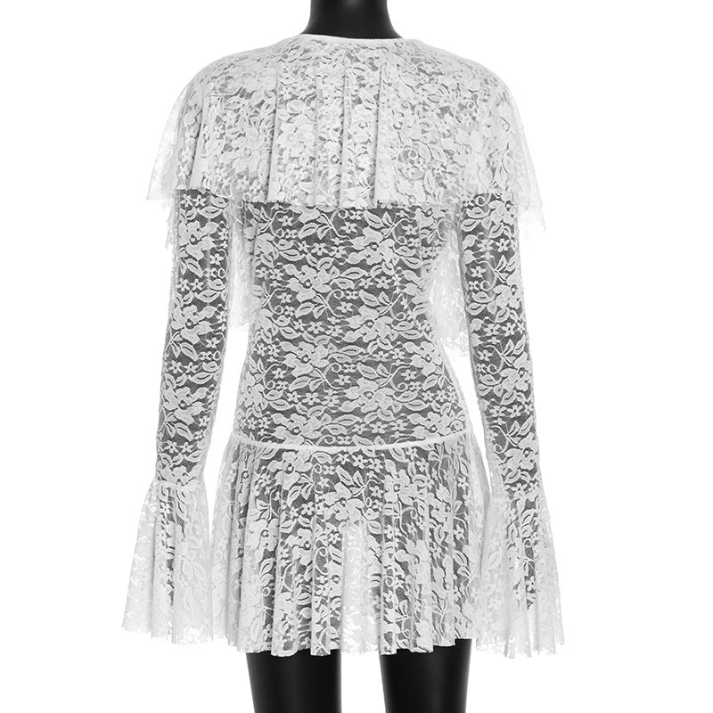 Enchanting White Lace Deep V Ruffle Mini Dress – Your Ethereal Pick for Halloween & Holiday Glam