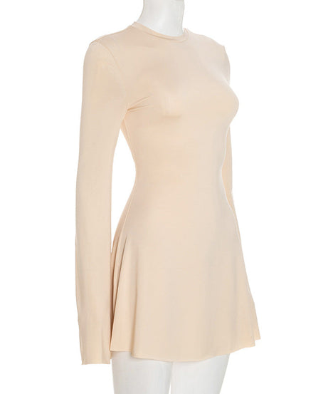 The Cozy Chic Nude Long Sleeve Mini Dress | Flattering Bodycon Fit - Your Fall & Winter Essential