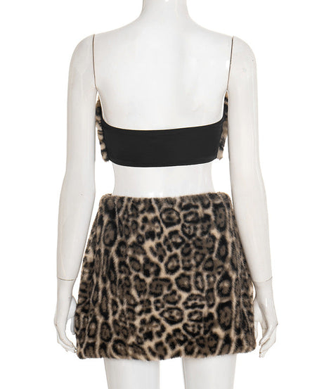 Fall/Winter Glam: Leopard Faux Fur Tube Top & Mini Skirt Set