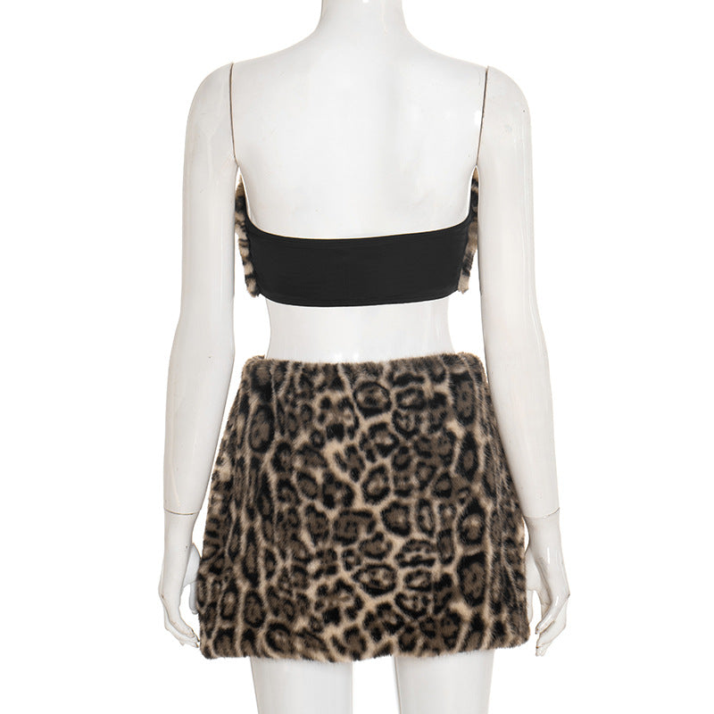 Fall/Winter Glam: Leopard Faux Fur Tube Top & Mini Skirt Set