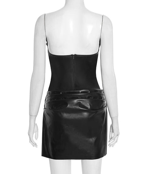 Sultry Faux Leather Corset Mini Dress - Strapless Ruched Bodycon for Holiday & NYE Parties