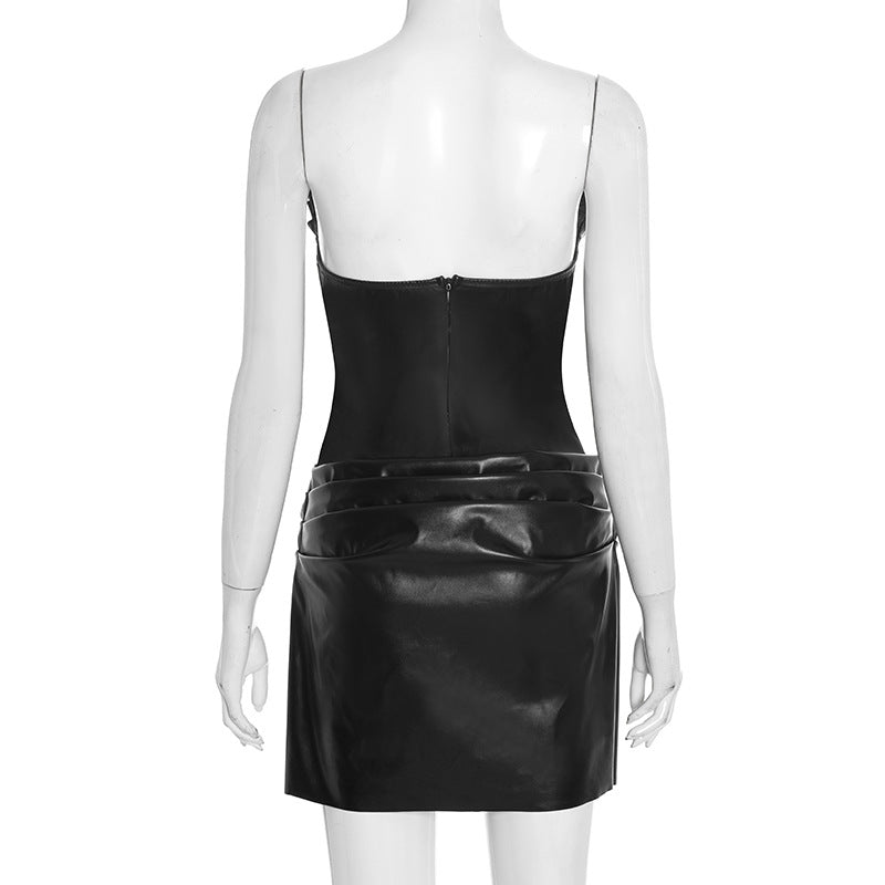 Sultry Faux Leather Corset Mini Dress - Strapless Ruched Bodycon for Holiday & NYE Parties