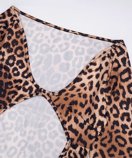 Fierce & Chic: Long Sleeve Leopard Print Maxi Dress with Daring Cutout - Your Fall & Holiday Statement Piece