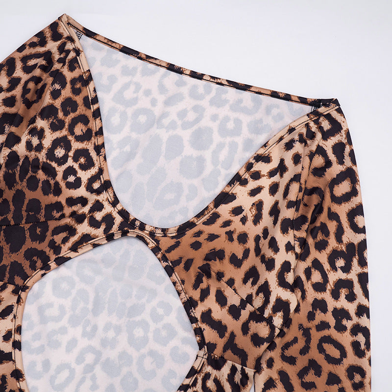 Fierce & Chic: Long Sleeve Leopard Print Maxi Dress with Daring Cutout - Your Fall & Holiday Statement Piece