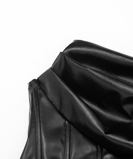 Sultry Faux Leather Corset Mini Dress - Strapless Ruched Bodycon for Holiday & NYE Parties