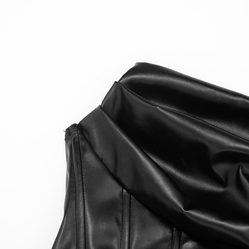 Sultry Faux Leather Corset Mini Dress - Strapless Ruched Bodycon for Holiday & NYE Parties