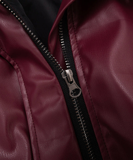 Chic Burgundy Faux Leather Cropped Bomber Jacket - Essential Fall & Holiday Style