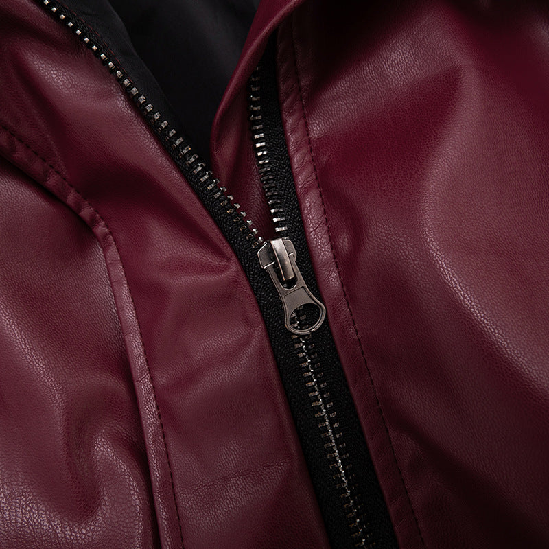 Chic Burgundy Faux Leather Cropped Bomber Jacket - Essential Fall & Holiday Style