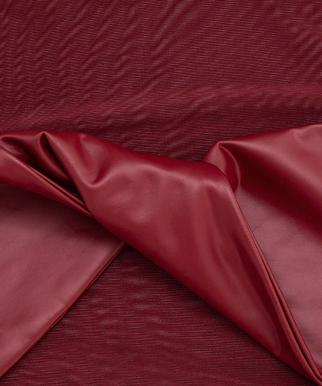 Crewneck long sleeve mesh PU leather bodysuit