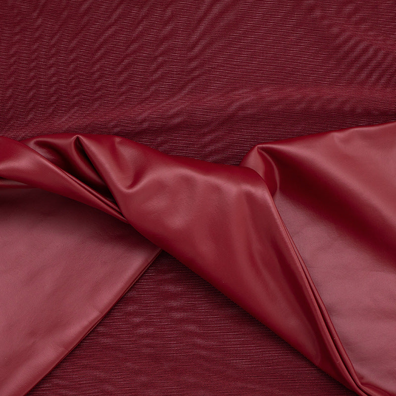 Crewneck long sleeve mesh PU leather bodysuit