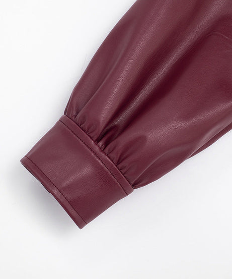 Chic Burgundy Faux Leather Cropped Bomber Jacket - Essential Fall & Holiday Style