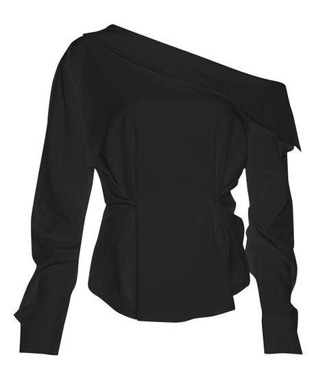 Asymmetrical Draped One-Shoulder Blouse | Effortless Fall & Holiday Glam