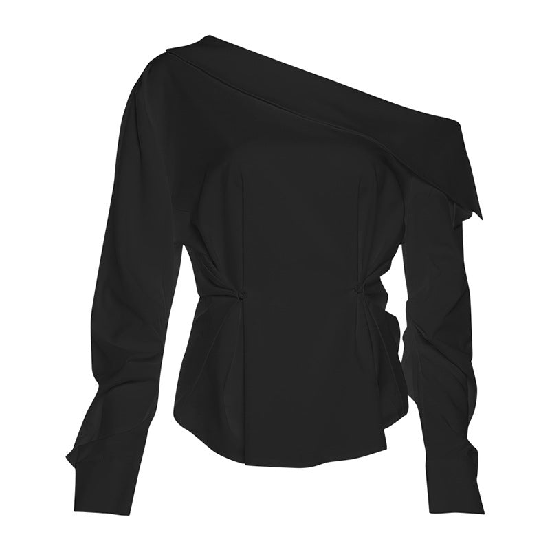 Asymmetrical Draped One-Shoulder Blouse | Effortless Fall & Holiday Glam
