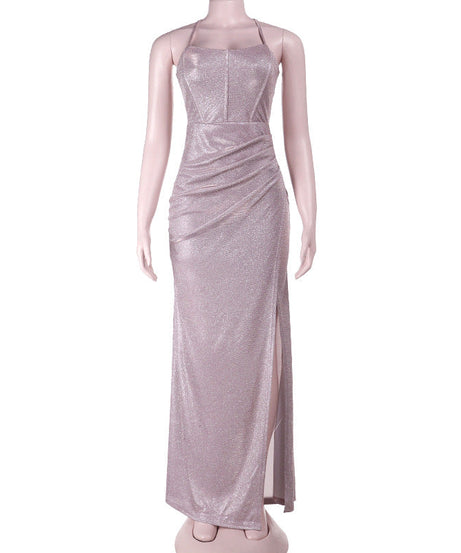 Shimmering Lavender Ruched Slit Maxi Dress - Holiday & NYE Glam