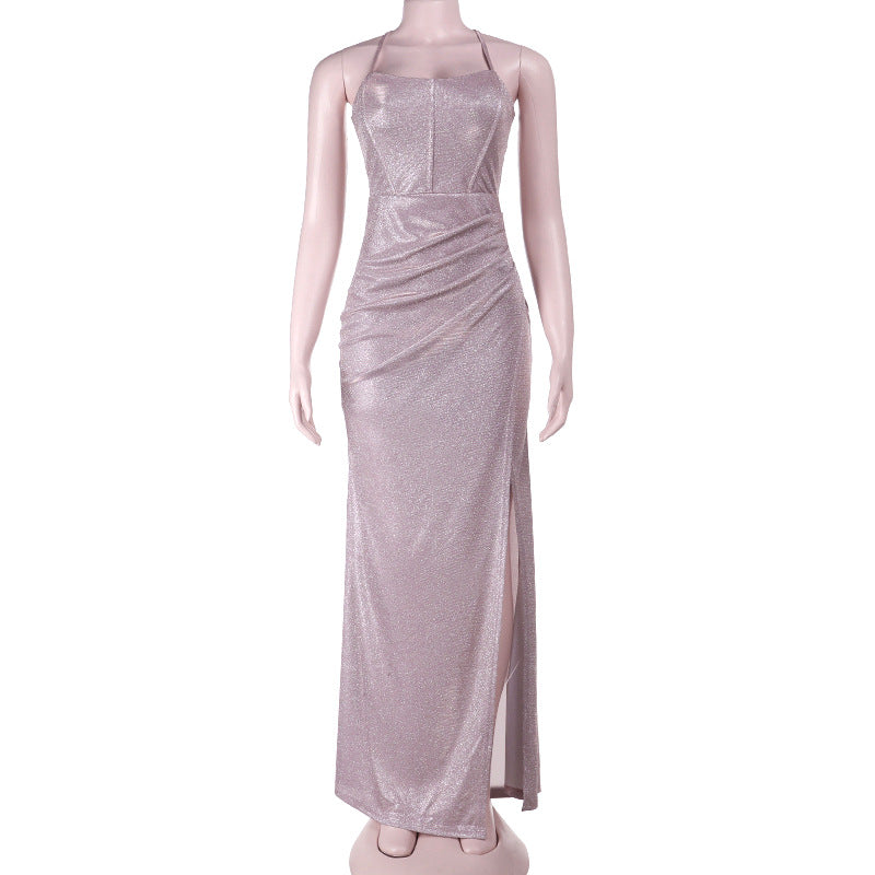 Shimmering Lavender Ruched Slit Maxi Dress - Holiday & NYE Glam