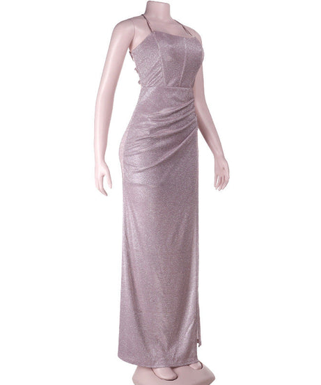 Shimmering Lavender Ruched Slit Maxi Dress - Holiday & NYE Glam