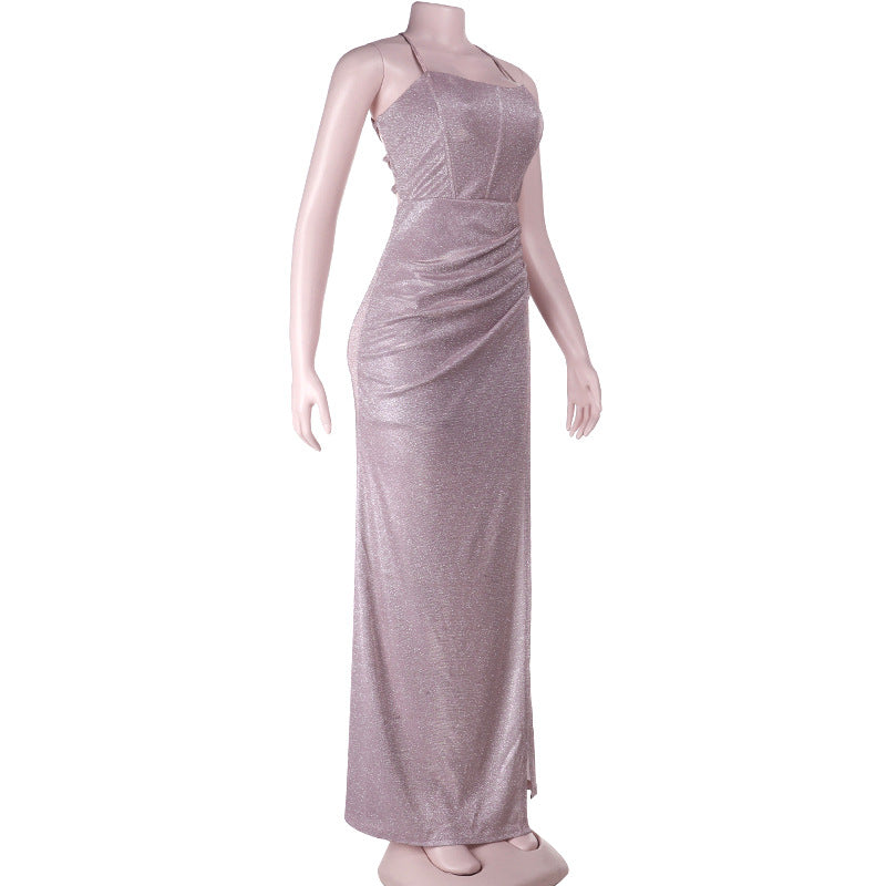 Shimmering Lavender Ruched Slit Maxi Dress - Holiday & NYE Glam