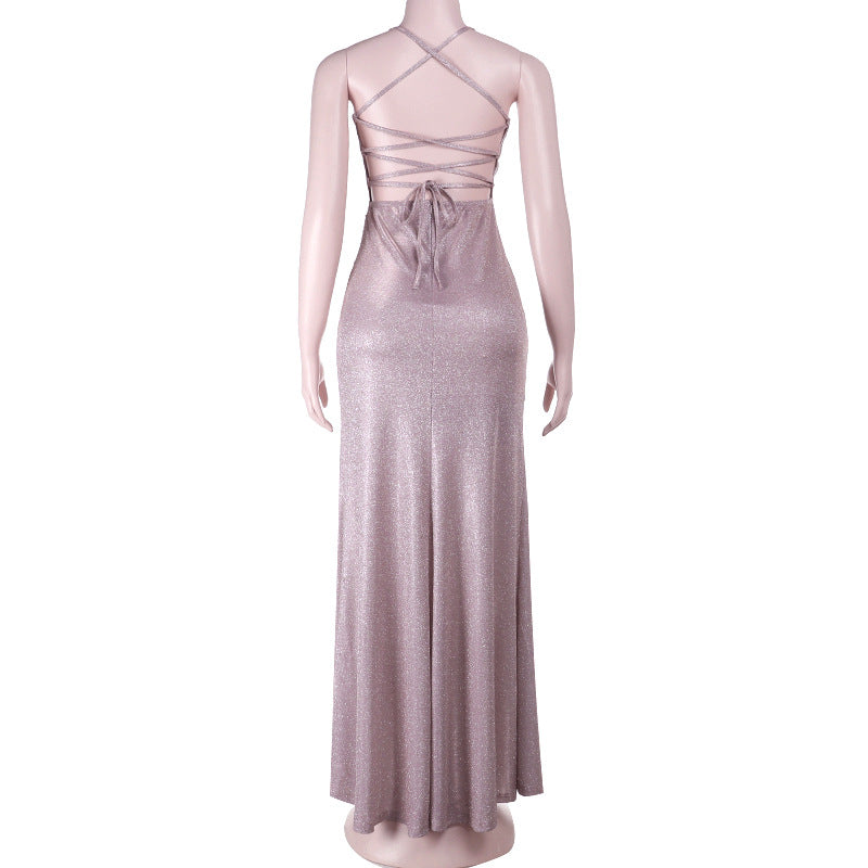 Shimmering Lavender Ruched Slit Maxi Dress - Holiday & NYE Glam