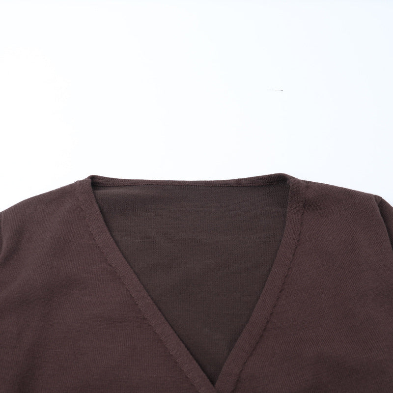 Cozy Chic Knit Lounge Set: Women's V-Neck Wrap Top & Wide-Leg Pants - Perfect for Fall & Holiday Comfort