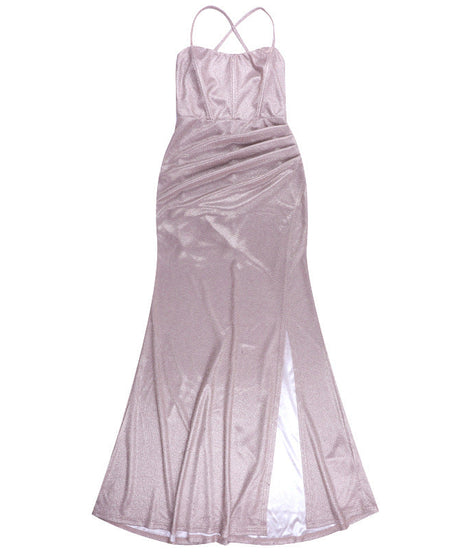 Shimmering Lavender Ruched Slit Maxi Dress - Holiday & NYE Glam