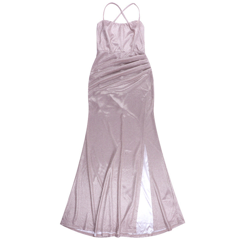 Shimmering Lavender Ruched Slit Maxi Dress - Holiday & NYE Glam