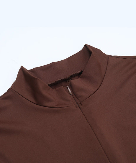 Effortless Autumn Chic: Sculpting Espresso Brown Flared Jumpsuit with Thumbhole Sleeves