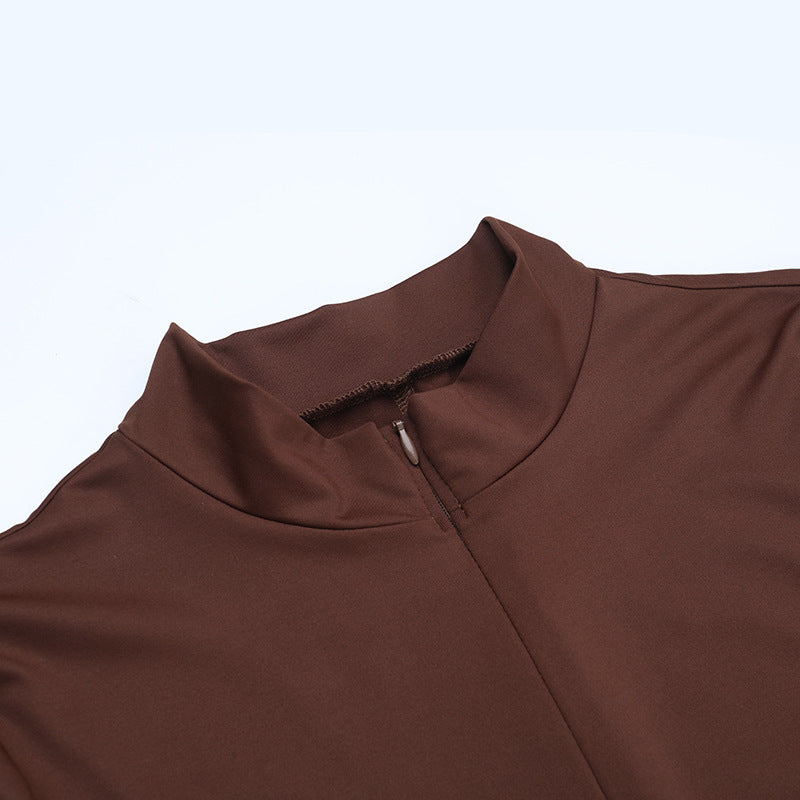 Effortless Autumn Chic: Sculpting Espresso Brown Flared Jumpsuit with Thumbhole Sleeves