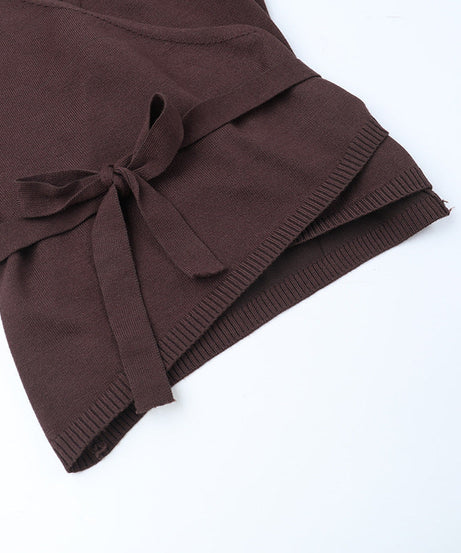 Cozy Chic Knit Lounge Set: Women's V-Neck Wrap Top & Wide-Leg Pants - Perfect for Fall & Holiday Comfort